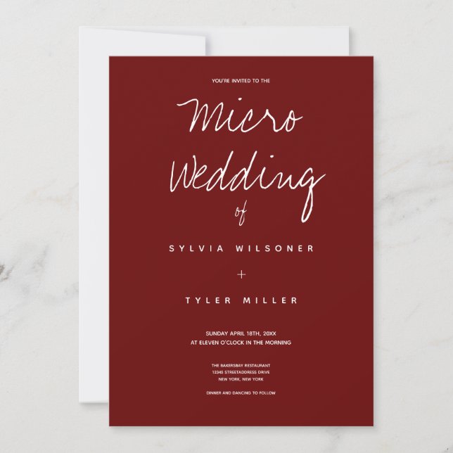Convite Para Tipografia De Micro Wedding Burgundy (Frente)