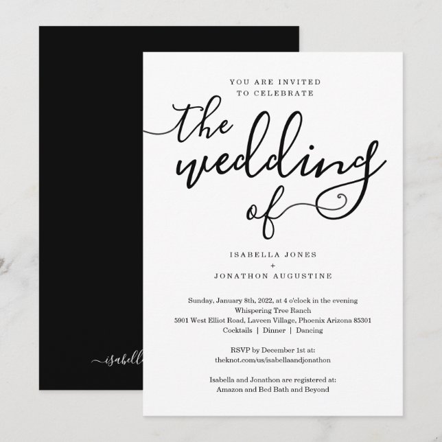 Convite para todos no mesmo casamento com RSVP e R (Frente/Verso)