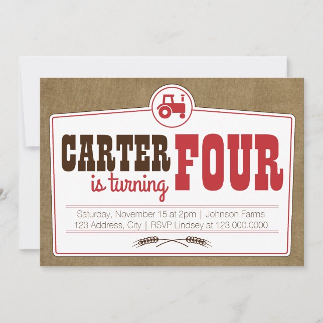 Convite para Trator de País Vermelho (Frente)