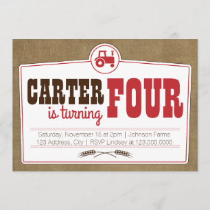 Convite para Trator de País Vermelho