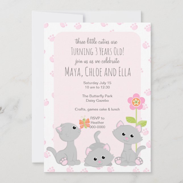 Convite para Três Pequenos Gatinhos (Frente)