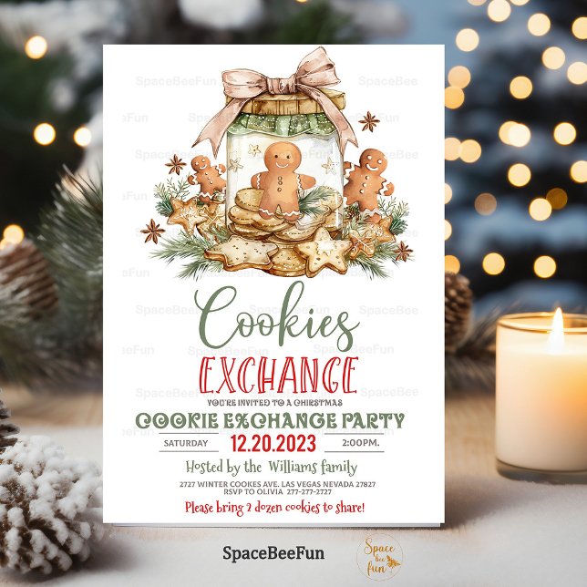 Convite para troca de biscoitos de Natal (Christmas cookie,exchange invitation,Template digital,Holiday cookie,exchange party,Personalize,Cook)