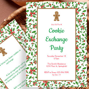 Convite para Troca de Biscoitos de Natal Holly