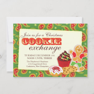 Convite para troca de cookies e etiqueta de Natal