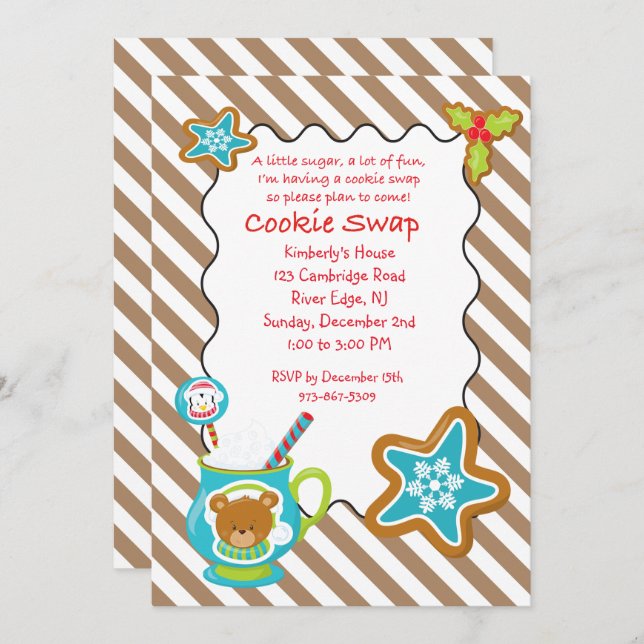 Convite para Troca de Cookies Hot Coco & Cookies (Frente/Verso)