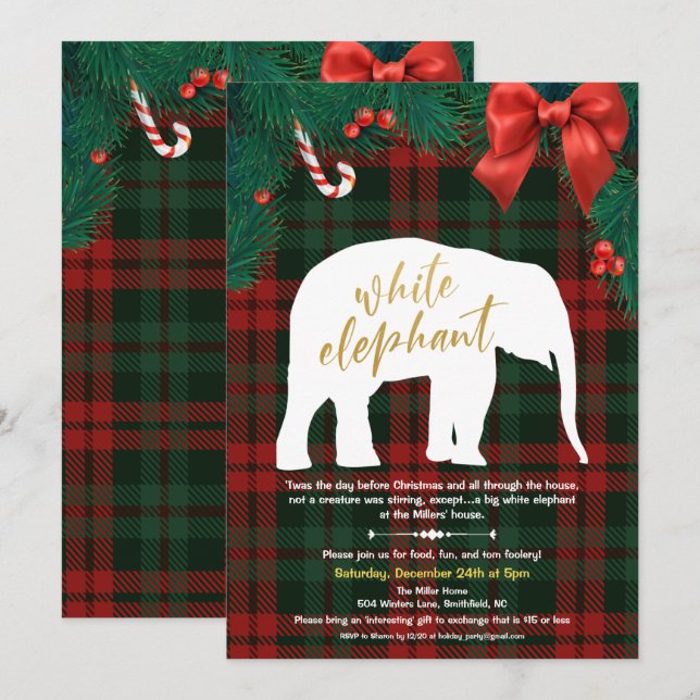 Convite para Troca de Presentes Elefante Branco (Frente/Verso)