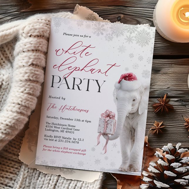 Convite para Troca de Presentes Elefante Branco (White Elephant Gift Exchange Party Invite)