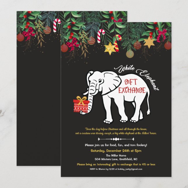 Convite para Troca de Presentes Elefante Branco (Frente/Verso)