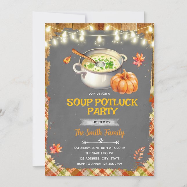 convite para troca de sopa de outono de outono (Frente)