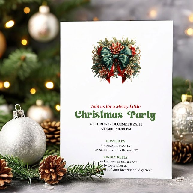 Convite para uma festa com laço de Natal vitoriano (Refined Victorian Christmas angel party invite

)