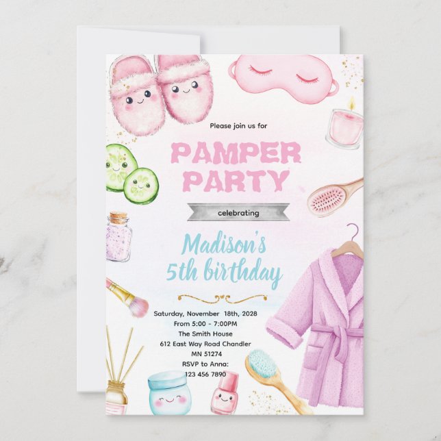 Convite para uma festa de sono com mimos de spa fo (Frente)