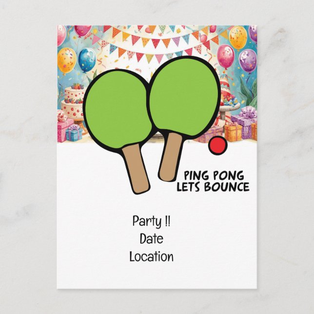 Convite para uma festa de Tênis de Mesa em mesa de (Frente)