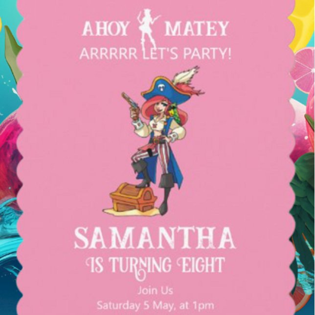 Convite para uma garota rosa de aniversário do Par (Party Pirates  Is The Destination For Every Celebration And Every Moment.)