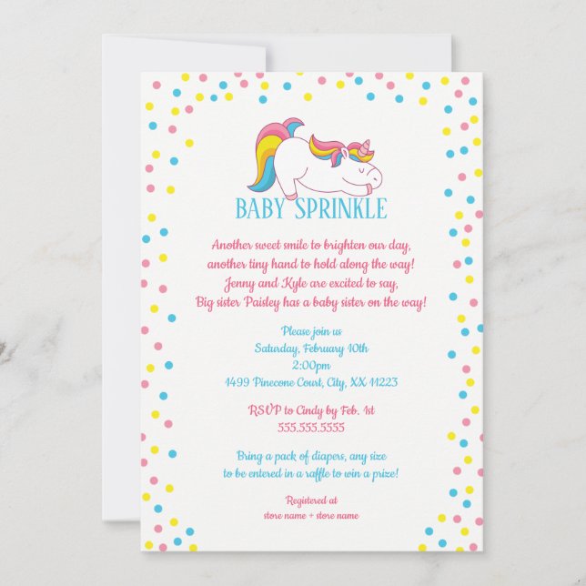 Convite para Unicorn Baby Sprinkle (Frente)