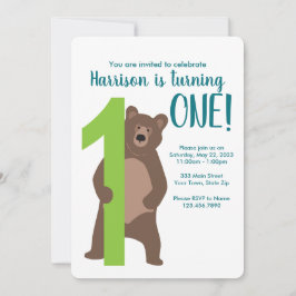 Convite para Urso Moderno de primeiro aniversario 