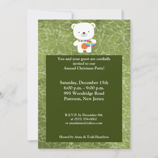 Convite para Urso Polar de Natal de inverno 5x7 (Frente)