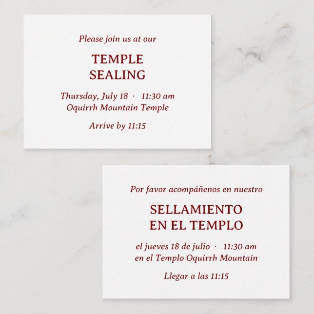 Convite para vedação de templo espanhol-inglês ver (Frente/Verso)