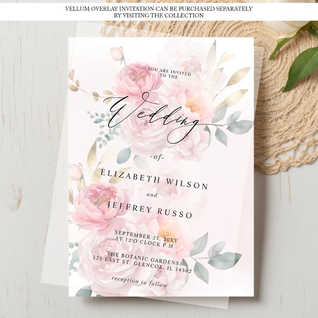 Convite Para Vellum Overlay Primavera Blush Floral Wedding (For Vellum Overlay Spring Blush Floral Wedding Invitation)