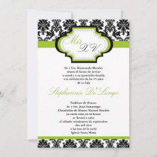 Convite para Verde limão 5 x 7 Damask Quinceanera