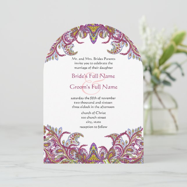 Convite para verde limão e Casamento tema damasco  (Em pé/Frente)