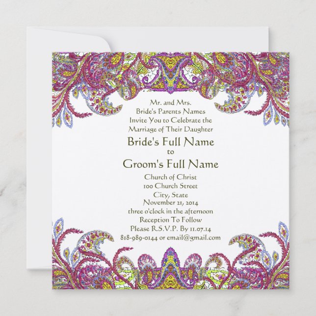 Convite para verde limão e Casamento tema damasco  (Frente)