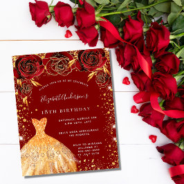 Convite para vestir de ouro vermelho de aniversári