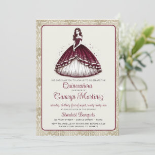 Convite para vestir de Quinceañera Burgundy