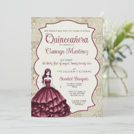 Convite para vestir de Quinceañera Burgundy