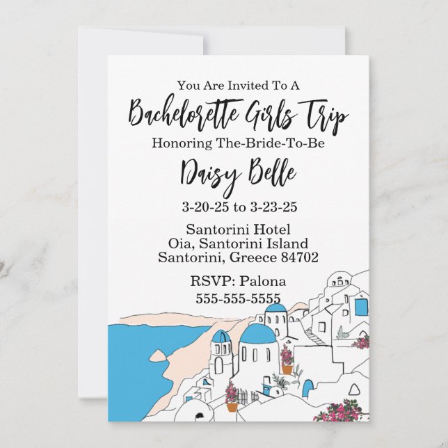 Convite para Viagem de Garotas em Santorini para D (Frente)