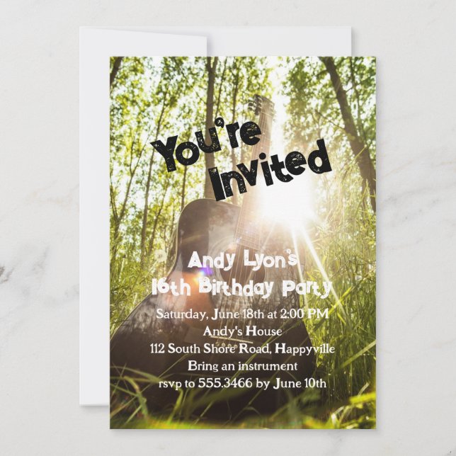 Convite para violão de Festa de aniversário para r (Frente)