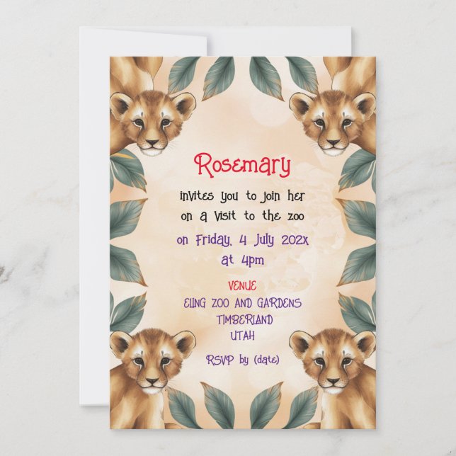 Convite Para Visitar O Zoológico (Frente)