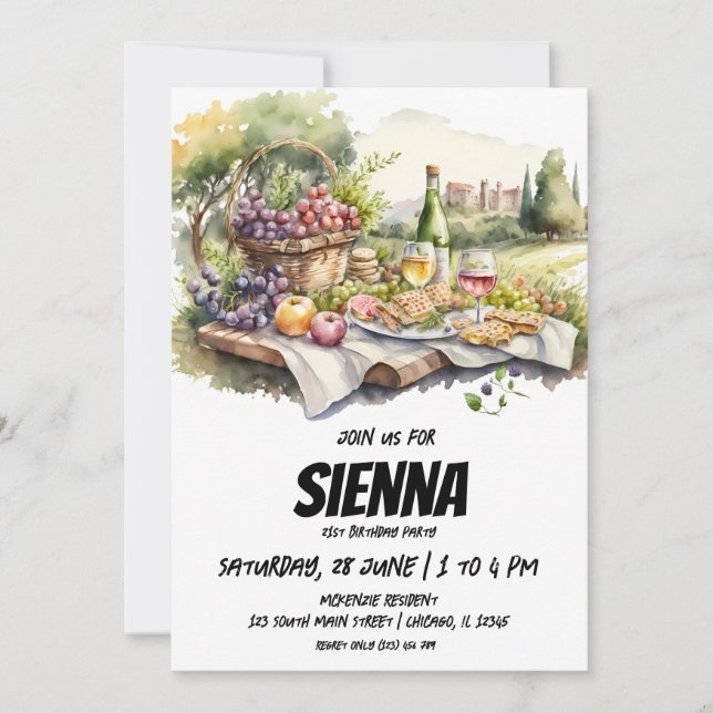 Convite para vista de vinhas do Picnic de Verão (Frente)