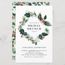 Convite para Winterberry Holly Greenery Bridal Bru