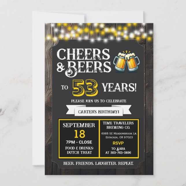 Convite Parabéns à Cervejaria: Cheers e Cervejas pelos 53  (Frente)