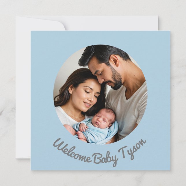 Convite Parabéns bebê menino azul personalizado, bem-vindo (Frente)