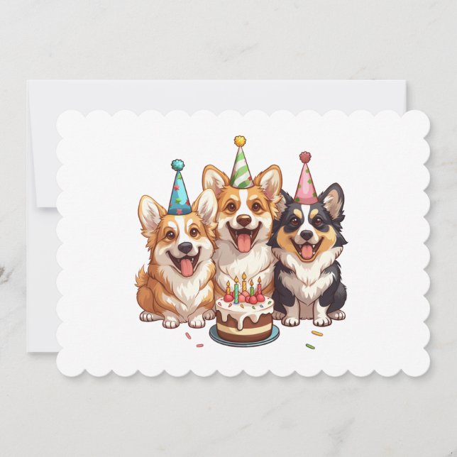 Convite Parabéns, Cães Corgi. (Frente)