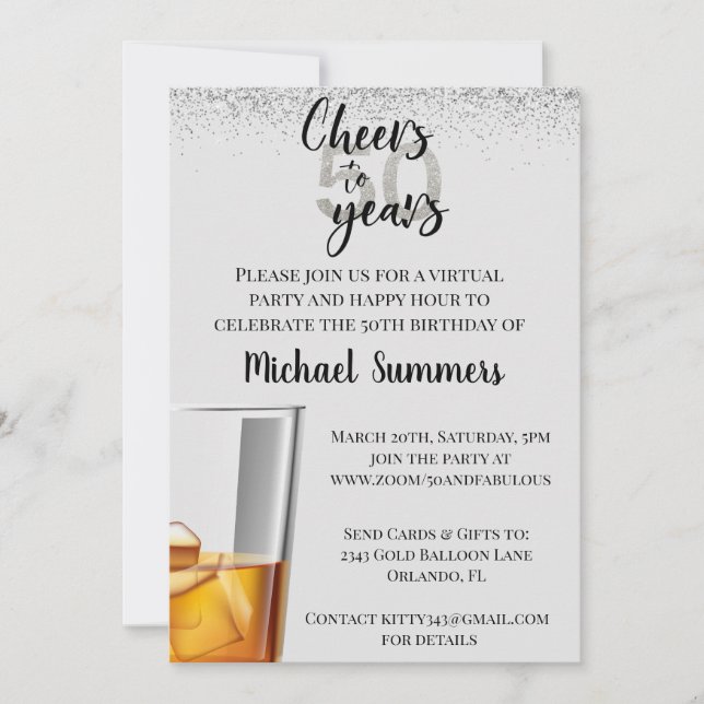 Convite Parabéns de Aniversário Virtual aos 50 Anos (Frente)