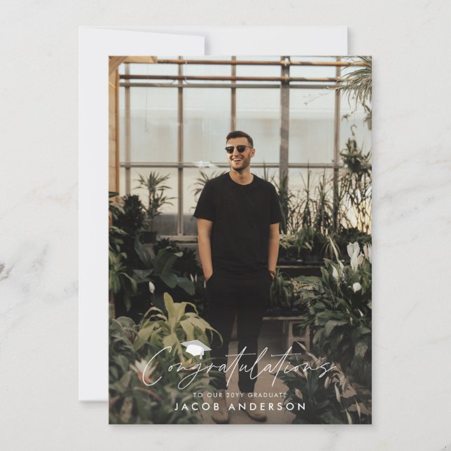 Convite Parabéns de graduação simples, azul empoeirado (Frente)