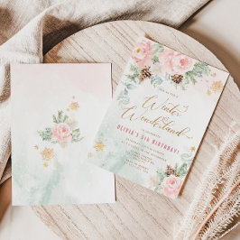 Convite Parabéns de inverno, ouro rosa, flocos de neve, an