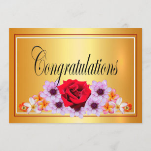 Convite parabéns design florais de ouro lindos