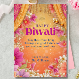 Convite Parabéns Diwali Saudação Rosa Amarelo Roxo Floral