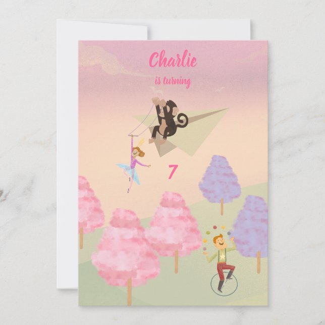 Convite Parabéns do Macaco Cotton Candy (Frente)