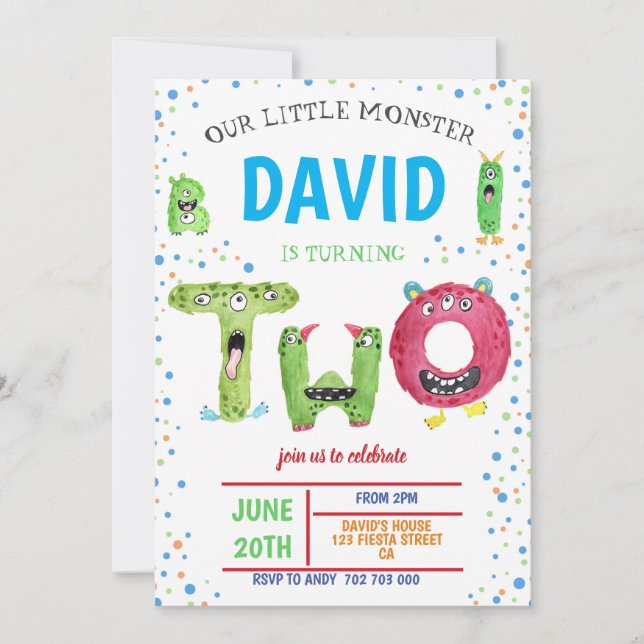 Convite Parabéns do segundo aniversário (Frente)