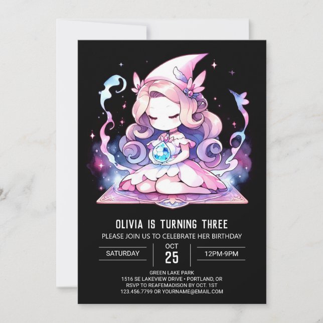 Convite Parabéns do Whimsic Girl Wizard (Frente)