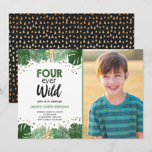 Convite Parabéns Dourado do Safari Tropical de Quatro Ano