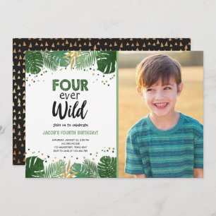 Convite Parabéns Dourado do Safari Tropical de Quatro Anos