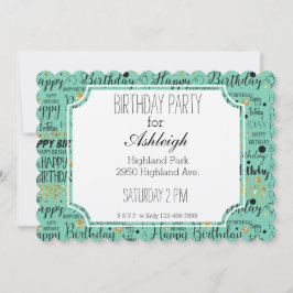 Convite Parabéns Dourado e Negro Feliz aniversário Confett