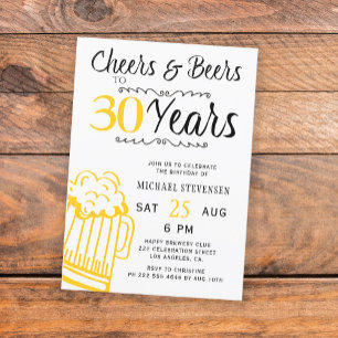 Convite Parabéns e cervejas 30 anos homens casual aniversá
