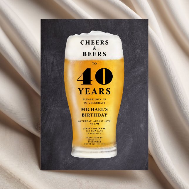 Convite Parabéns e Cervejas 40º Aniversário (Cheers And Beers 40th Birthday Invitation)