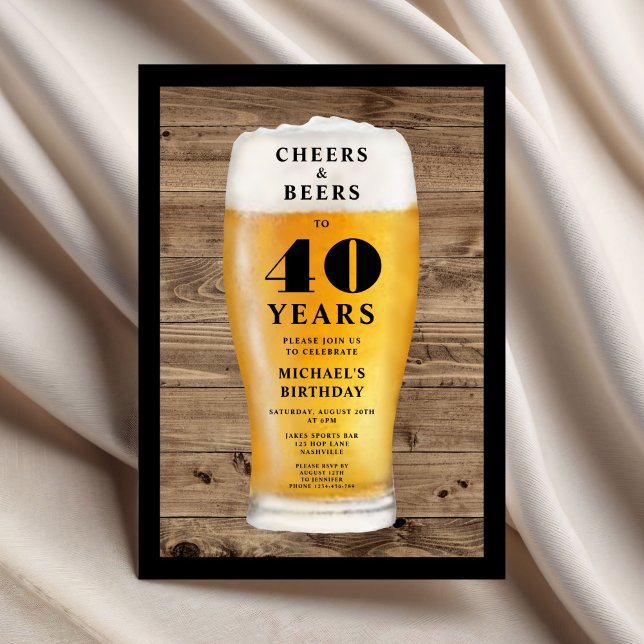 Convite Parabéns e Cervejas 40º Aniversário (Cheers And Beers 40th Birthday Invitation)
